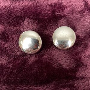 Silver Tone Dome Button Earrings